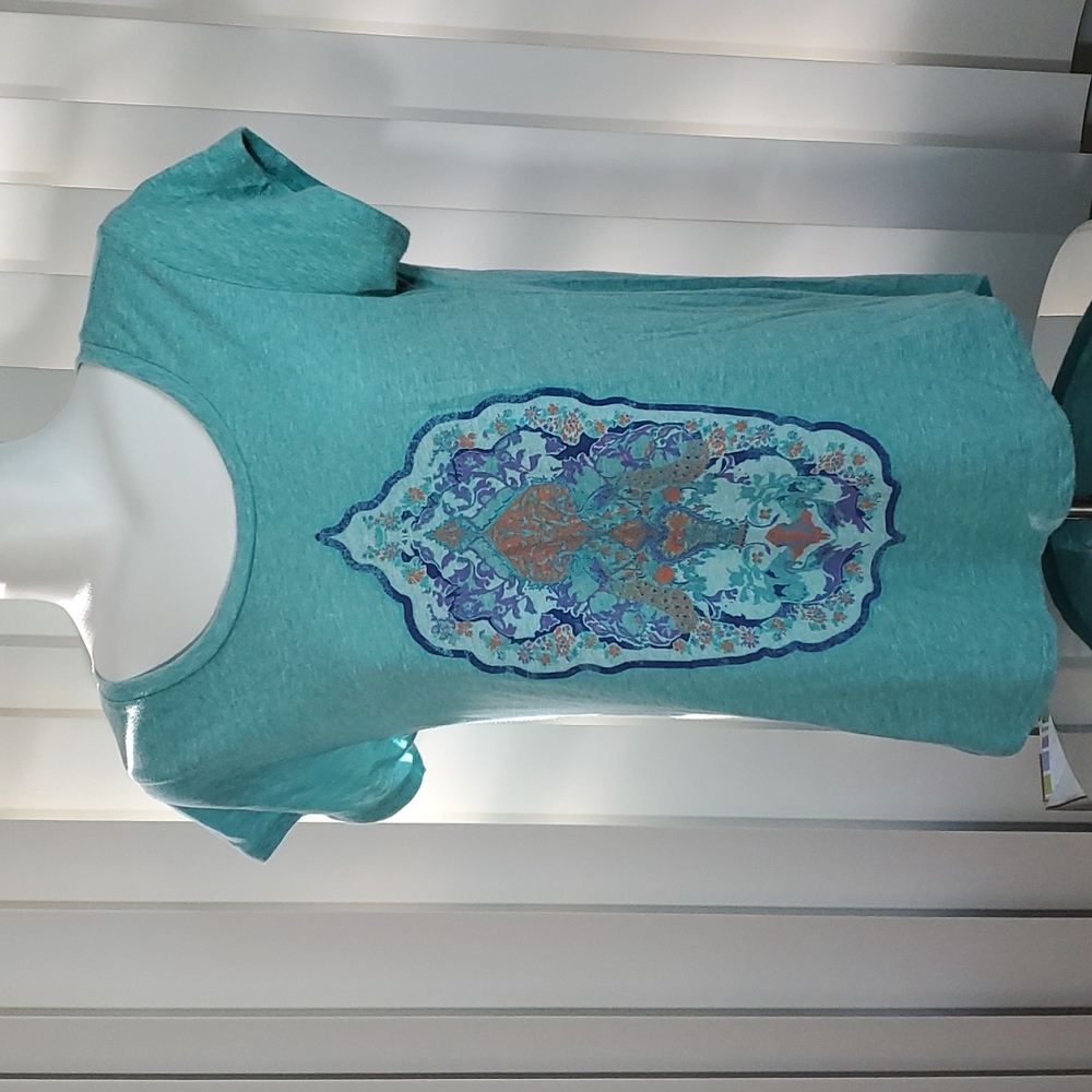 LUCKY BRAND Heather Aqua Boho Tee. Short-sleeve. Purple/Orange/Yellow. EC-Sz SP